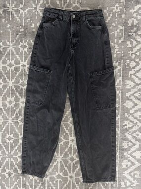 Denim&Co Black Washed Denim Utility Cargo Ballon Jeans